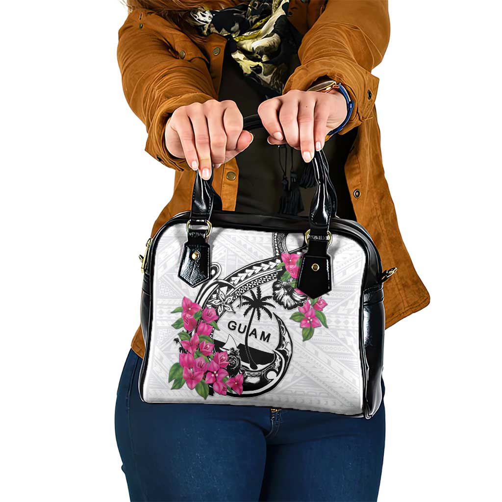 Guam Chamorro Shoulder Handbag Bougainvillea White Polynesian Tribal Pattern LT05 One Size White - Polynesian Pride