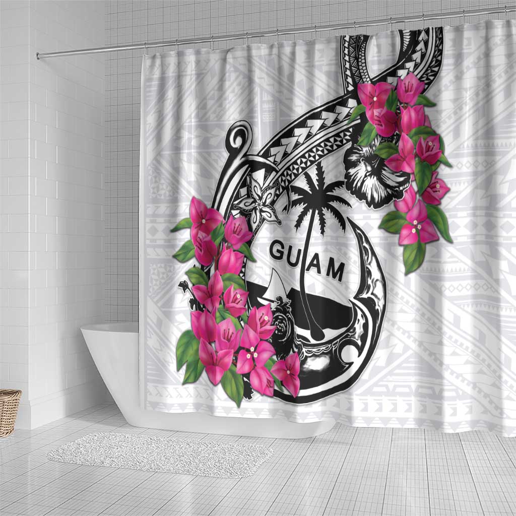 Guam Chamorro Shower Curtain Bougainvillea White Polynesian Tribal Pattern LT05 - Polynesian Pride