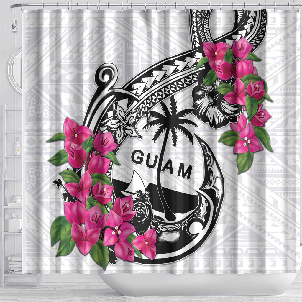 Guam Chamorro Shower Curtain Bougainvillea White Polynesian Tribal Pattern LT05 - Polynesian Pride
