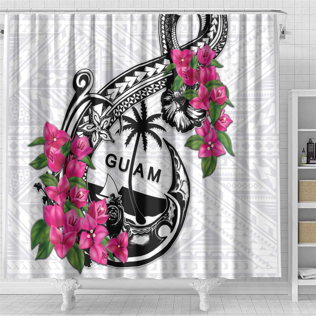 Guam Chamorro Shower Curtain Bougainvillea White Polynesian Tribal Pattern LT05 - Polynesian Pride