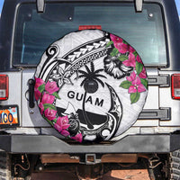 Guam Chamorro Spare Tire Cover Bougainvillea White Polynesian Tribal Pattern LT05 White - Polynesian Pride