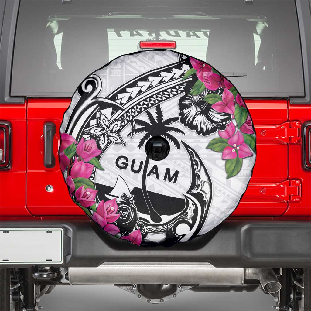 Guam Chamorro Spare Tire Cover Bougainvillea White Polynesian Tribal Pattern LT05 - Polynesian Pride