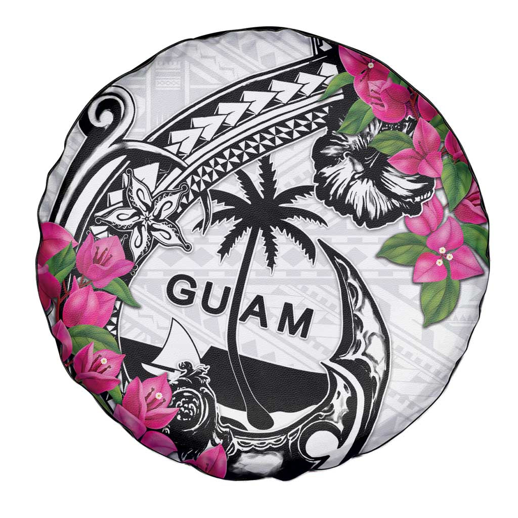 Guam Chamorro Spare Tire Cover Bougainvillea White Polynesian Tribal Pattern LT05 - Polynesian Pride