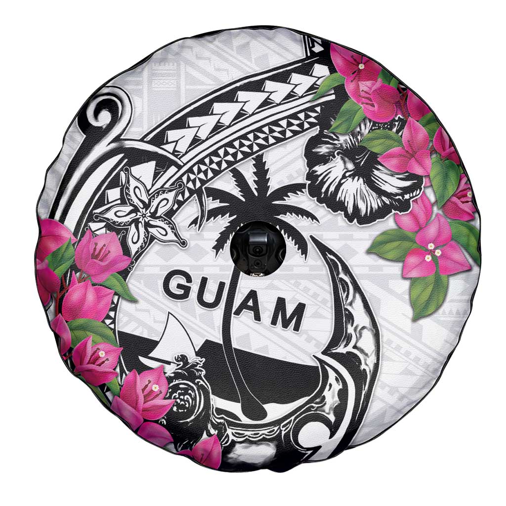 Guam Chamorro Spare Tire Cover Bougainvillea White Polynesian Tribal Pattern LT05 - Polynesian Pride