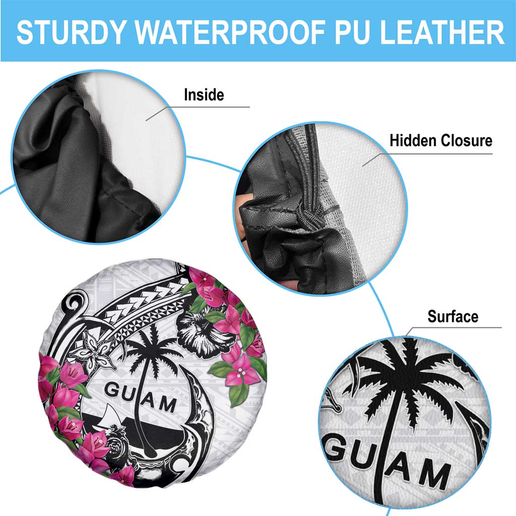 Guam Chamorro Spare Tire Cover Bougainvillea White Polynesian Tribal Pattern LT05 - Polynesian Pride
