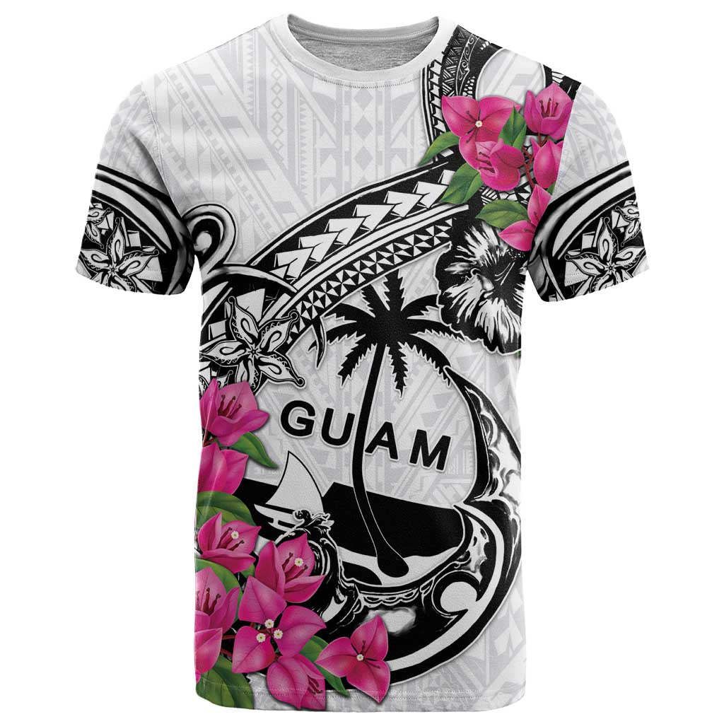 Guam Chamorro T Shirt Bougainvillea White Polynesian Tribal Pattern LT05 White - Polynesian Pride