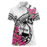 Guam Chamorro Women Polo Shirt Bougainvillea White Polynesian Tribal Pattern LT05 Female White - Polynesian Pride