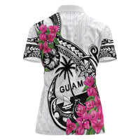 Guam Chamorro Women Polo Shirt Bougainvillea White Polynesian Tribal Pattern LT05 - Polynesian Pride