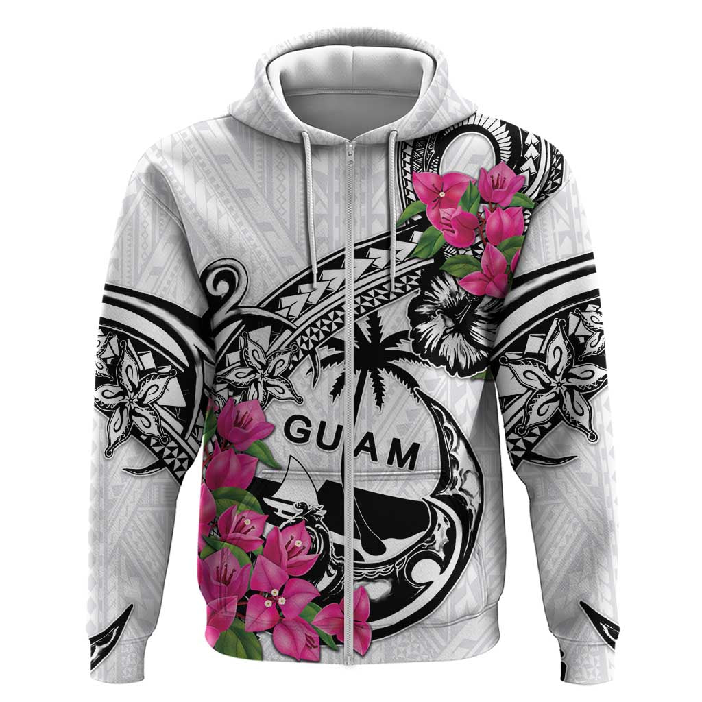 Guam Chamorro Zip Hoodie Bougainvillea White Polynesian Tribal Pattern LT05 Zip Hoodie White - Polynesian Pride