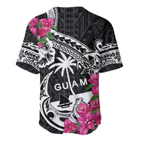 Guam Chamorro Baseball Jersey Bougainvillea Black Polynesian Tribal Pattern LT05 - Polynesian Pride