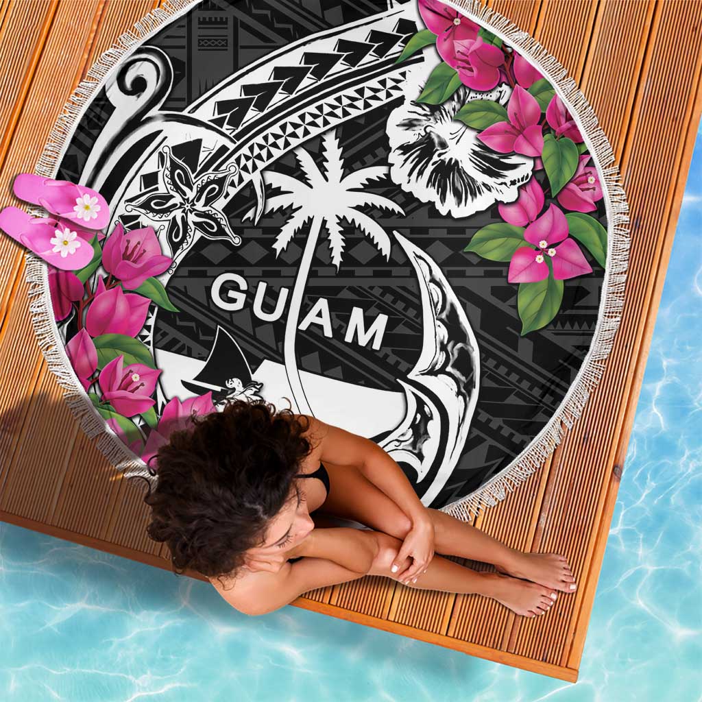 Guam Chamorro Beach Blanket Bougainvillea Black Polynesian Tribal Pattern LT05 - Polynesian Pride