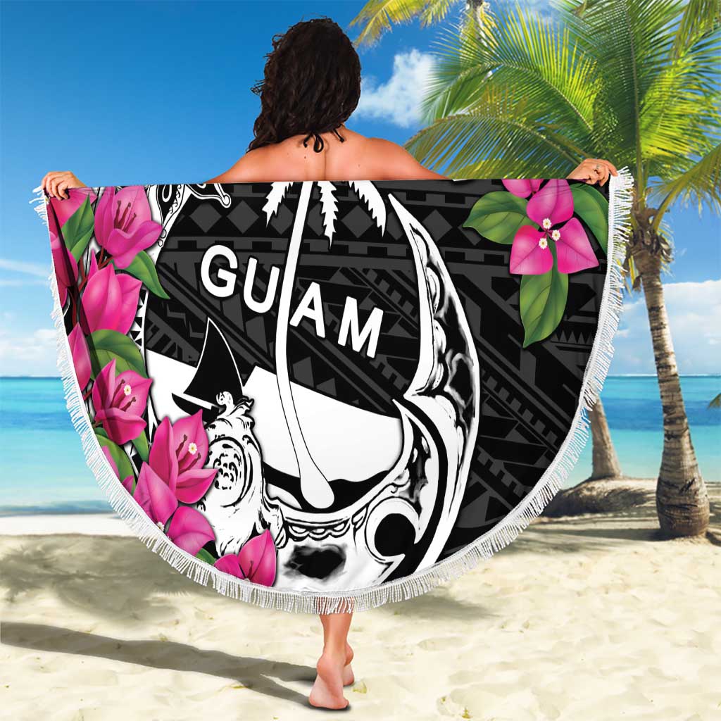 Guam Chamorro Beach Blanket Bougainvillea Black Polynesian Tribal Pattern LT05 - Polynesian Pride