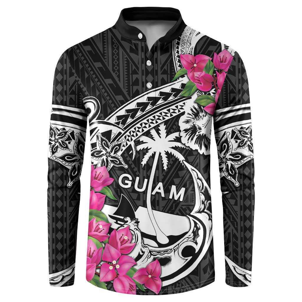 Guam Chamorro Button Sweatshirt Bougainvillea Black Polynesian Tribal Pattern LT05 Black - Polynesian Pride