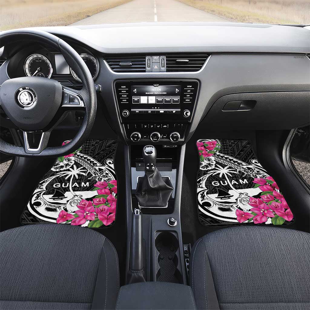 Guam Chamorro Car Mats Bougainvillea Black Polynesian Tribal Pattern LT05 Set 2pcs - Front Black - Polynesian Pride