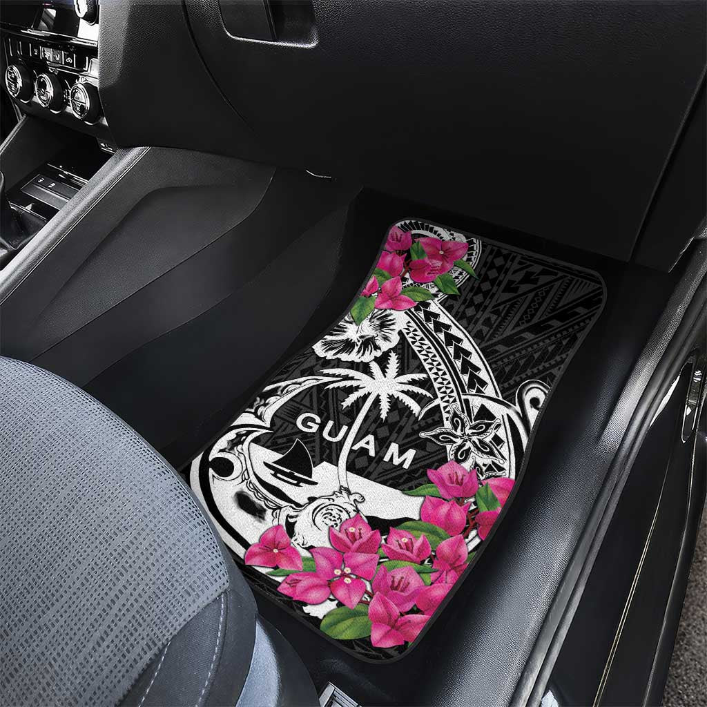 Guam Chamorro Car Mats Bougainvillea Black Polynesian Tribal Pattern LT05 - Polynesian Pride