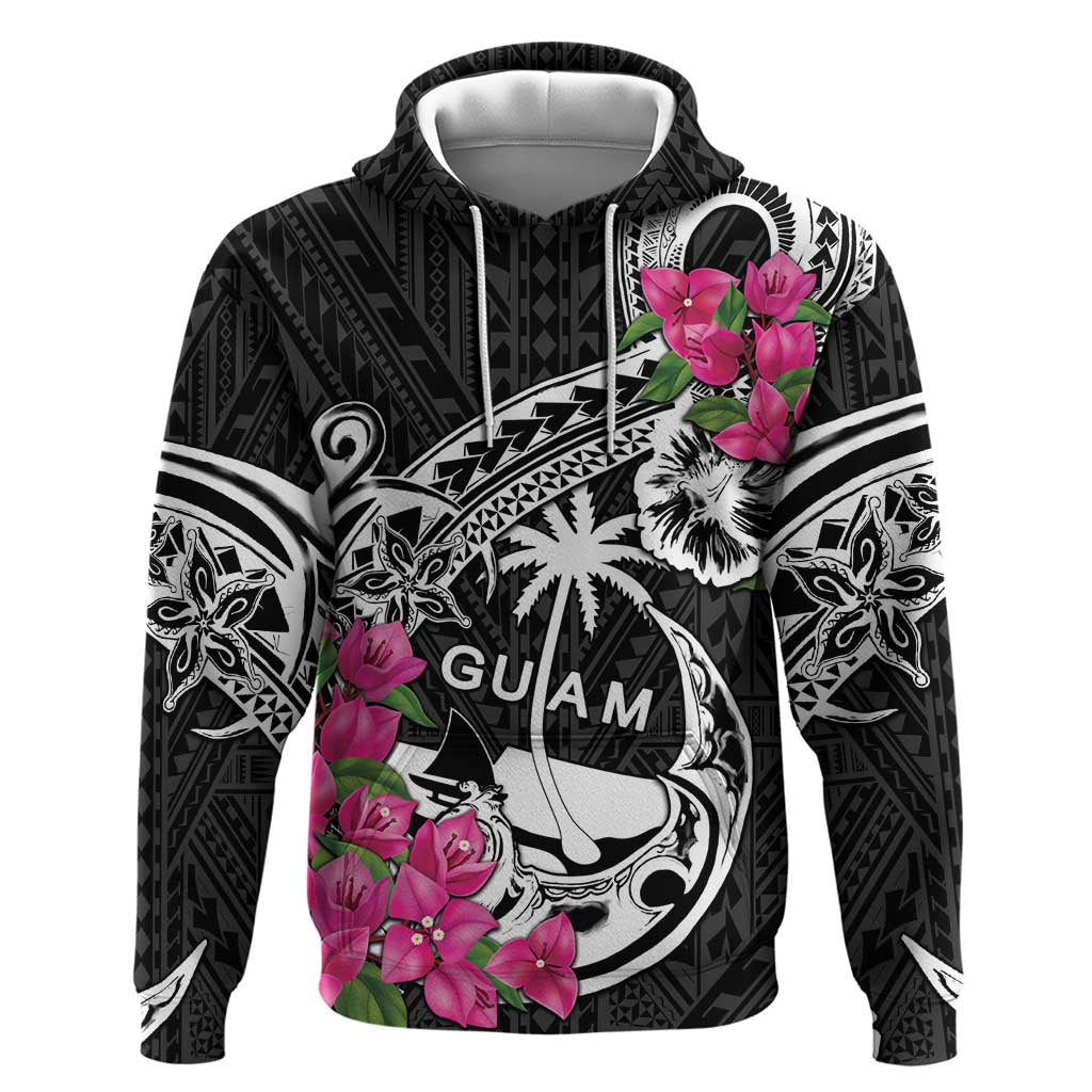 Guam Chamorro Hoodie Bougainvillea Black Polynesian Tribal Pattern LT05 Pullover Hoodie Black - Polynesian Pride