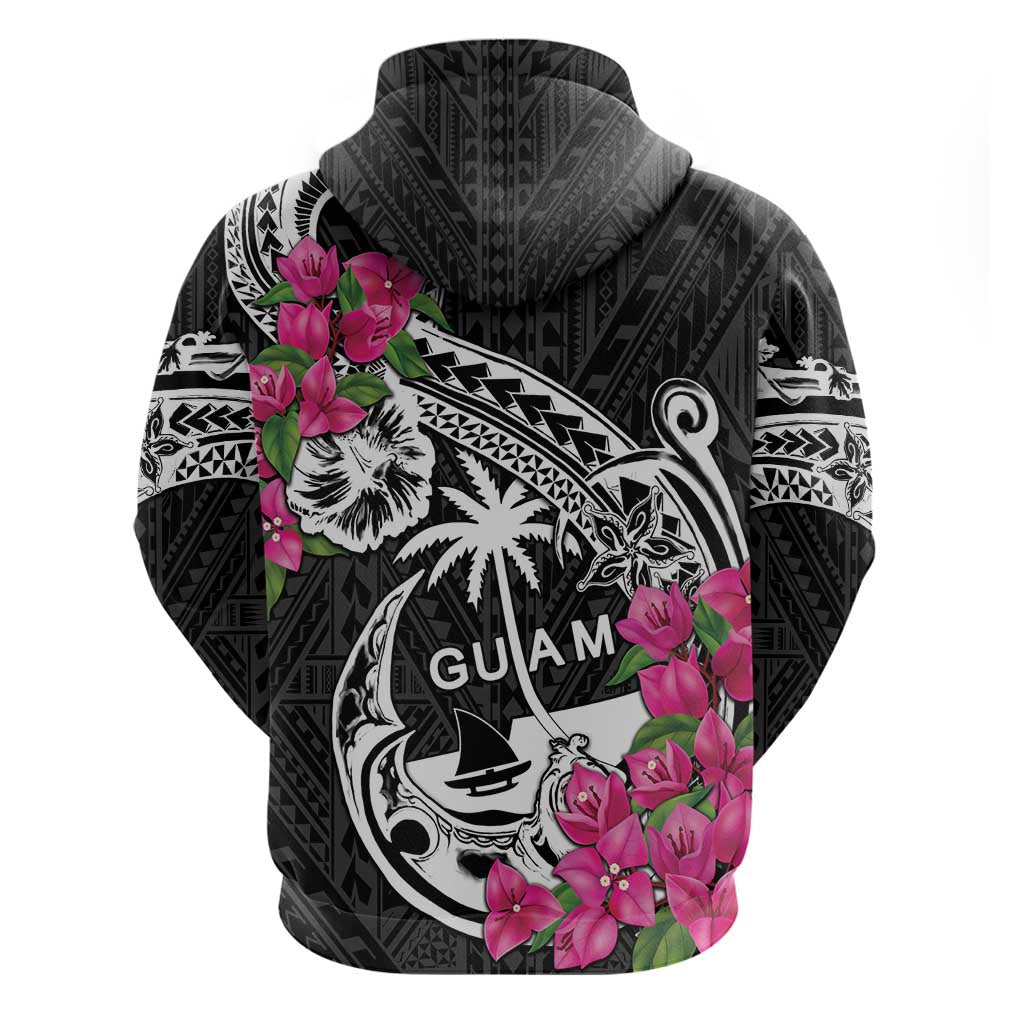 Guam Chamorro Hoodie Bougainvillea Black Polynesian Tribal Pattern LT05 - Polynesian Pride