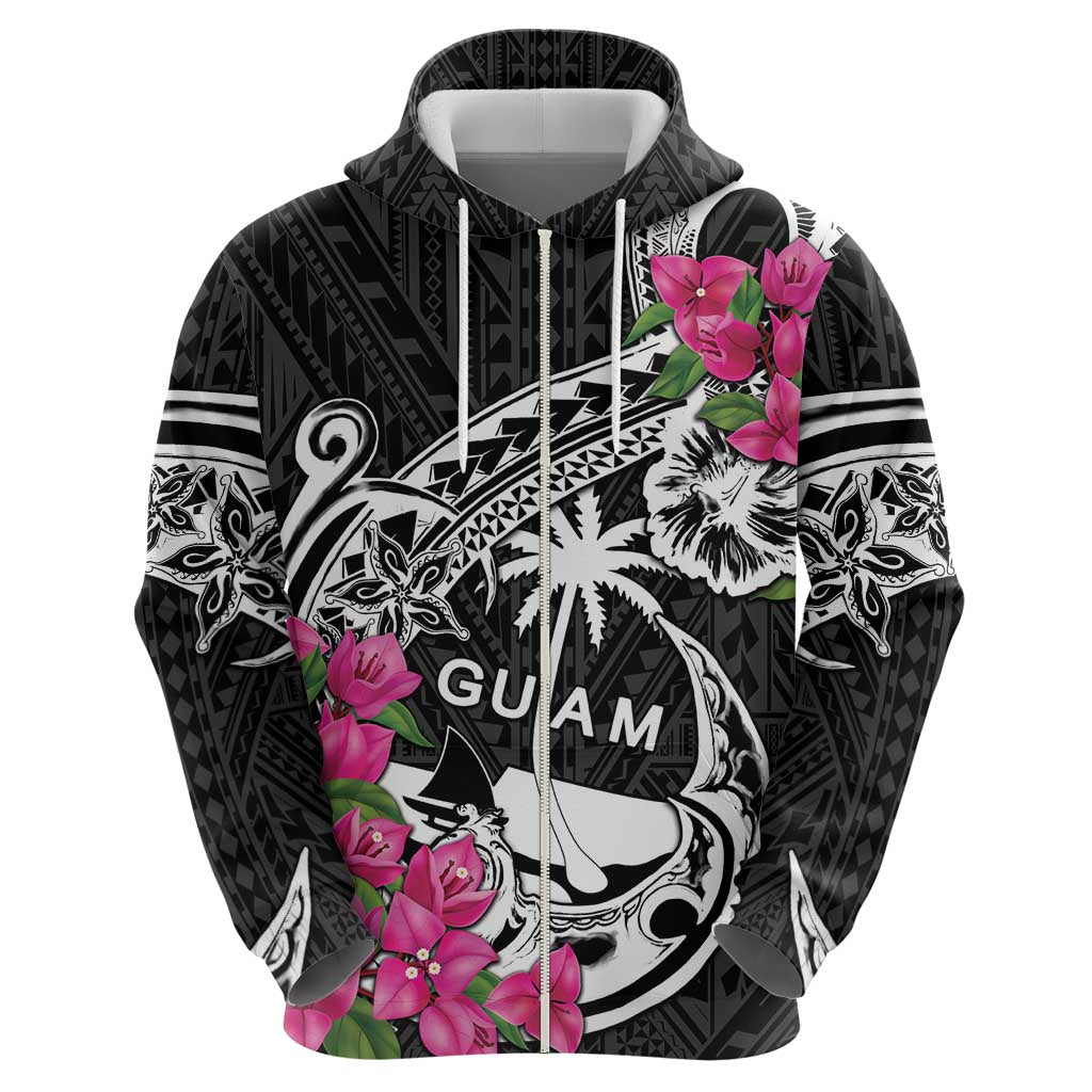 Guam Chamorro Hoodie Bougainvillea Black Polynesian Tribal Pattern LT05 - Polynesian Pride