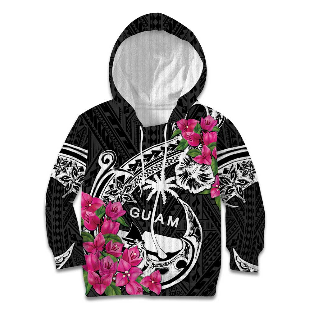 Guam Chamorro Kid Hoodie Bougainvillea Black Polynesian Tribal Pattern LT05 Hoodie Black - Polynesian Pride