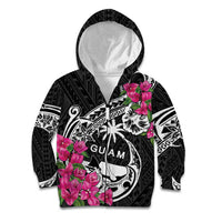 Guam Chamorro Kid Hoodie Bougainvillea Black Polynesian Tribal Pattern LT05 Zip Hoodie Black - Polynesian Pride