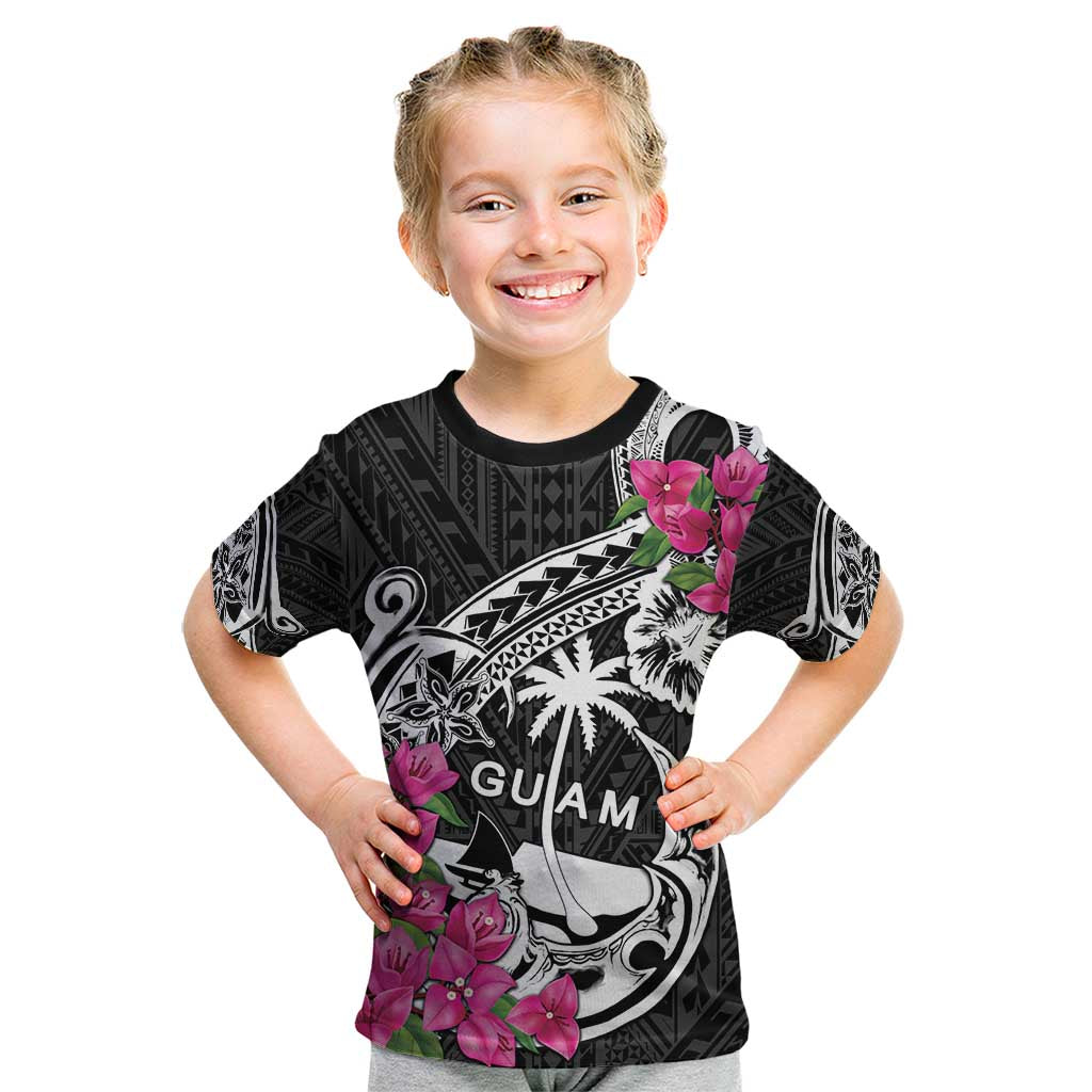 Guam Chamorro Kid T Shirt Bougainvillea Black Polynesian Tribal Pattern LT05 Black - Polynesian Pride