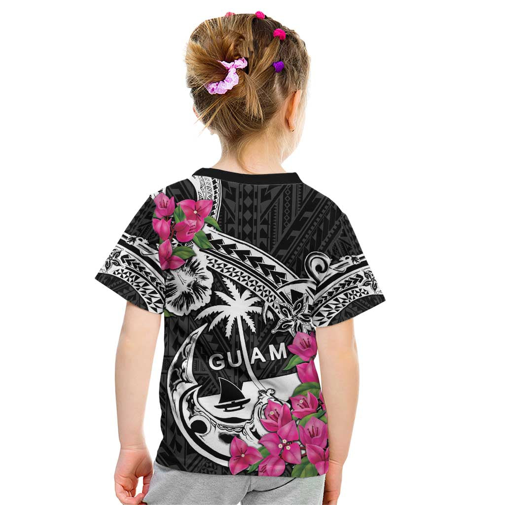 Guam Chamorro Kid T Shirt Bougainvillea Black Polynesian Tribal Pattern LT05 - Polynesian Pride