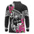 Guam Chamorro Long Sleeve Polo Shirt Bougainvillea Black Polynesian Tribal Pattern