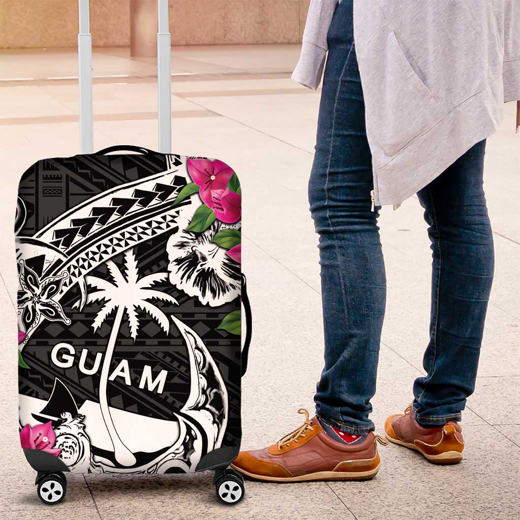 Guam Chamorro Luggage Cover Bougainvillea Black Polynesian Tribal Pattern LT05 Black - Polynesian Pride