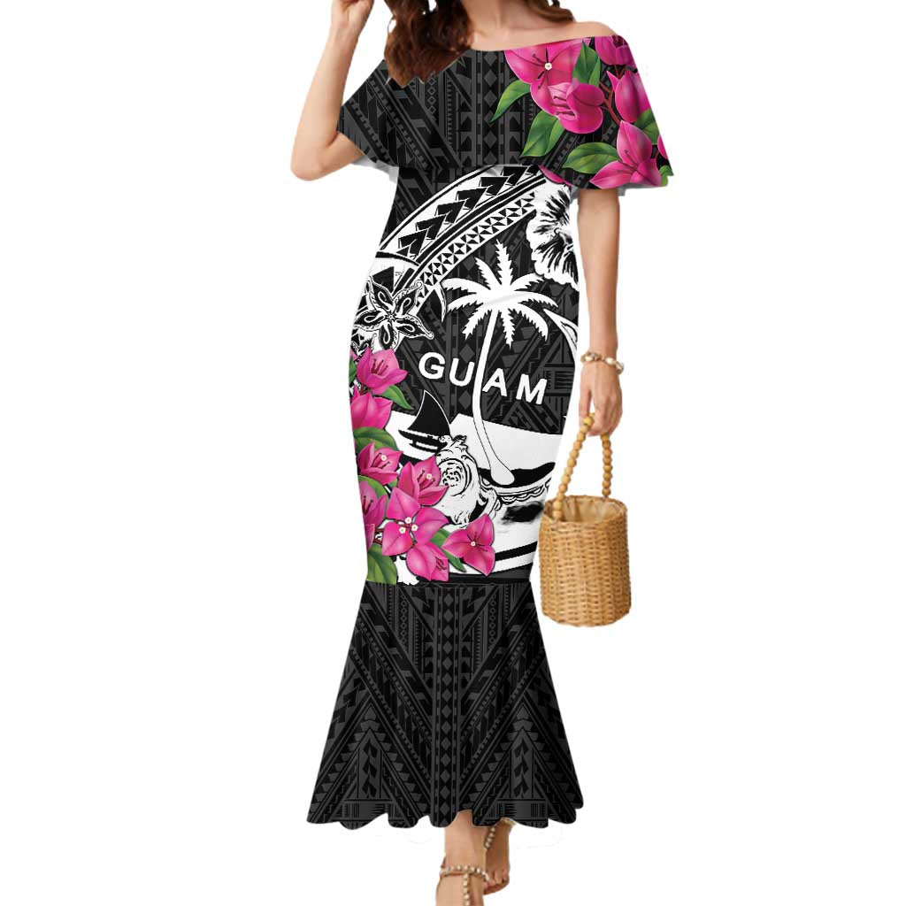 Guam Chamorro Mermaid Dress Bougainvillea Black Polynesian Tribal Pattern LT05 Women Black - Polynesian Pride