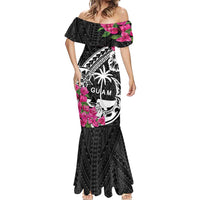 Guam Chamorro Mermaid Dress Bougainvillea Black Polynesian Tribal Pattern LT05 - Polynesian Pride