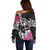 Guam Chamorro Off Shoulder Sweater Bougainvillea Black Polynesian Tribal Pattern