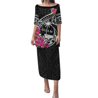 Guam Chamorro Puletasi Bougainvillea Black Polynesian Tribal Pattern LT05 Long Dress Black - Polynesian Pride