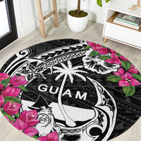 Guam Chamorro Round Carpet Bougainvillea Black Polynesian Tribal Pattern LT05 Black - Polynesian Pride