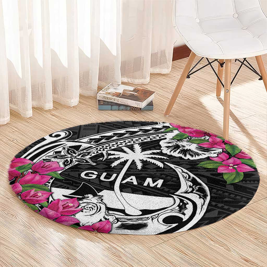 Guam Chamorro Round Carpet Bougainvillea Black Polynesian Tribal Pattern LT05 - Polynesian Pride
