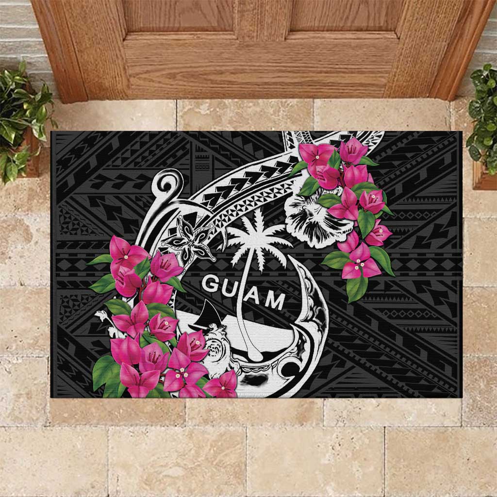 Guam Chamorro Rubber Doormat Bougainvillea Black Polynesian Tribal Pattern LT05 Black - Polynesian Pride