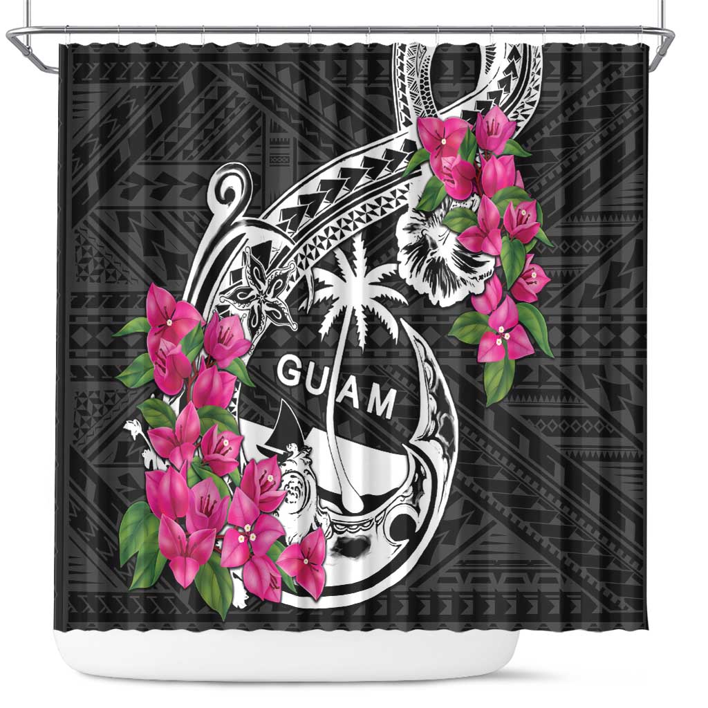 Guam Chamorro Shower Curtain Bougainvillea Black Polynesian Tribal Pattern LT05 Black - Polynesian Pride