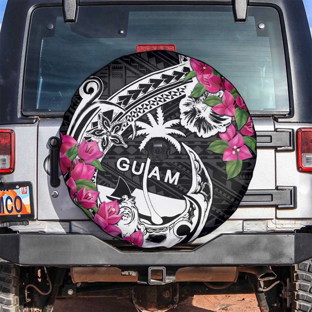 Guam Chamorro Spare Tire Cover Bougainvillea Black Polynesian Tribal Pattern LT05 Black - Polynesian Pride