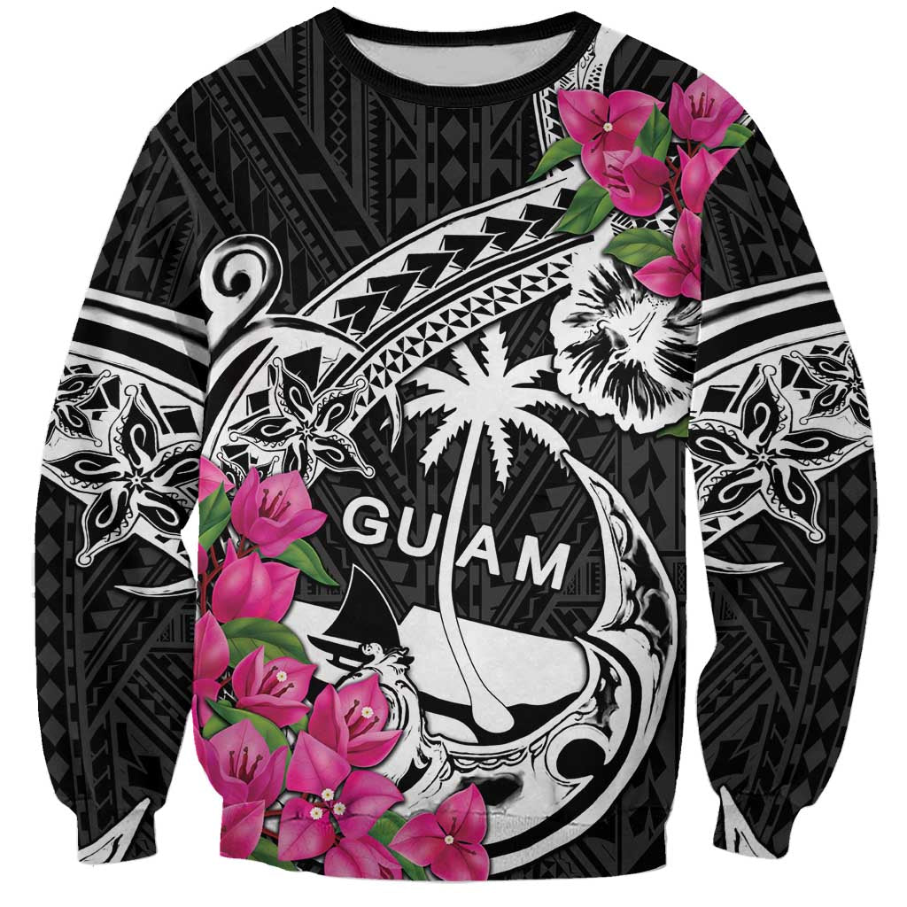 Guam Chamorro Sweatshirt Bougainvillea Black Polynesian Tribal Pattern LT05 Unisex Black - Polynesian Pride