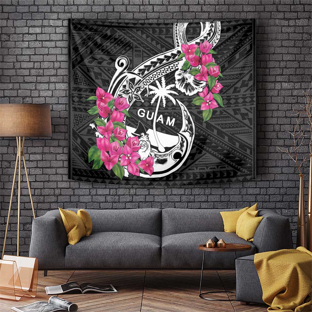 Guam Chamorro Tapestry Bougainvillea Black Polynesian Tribal Pattern LT05 Black - Polynesian Pride
