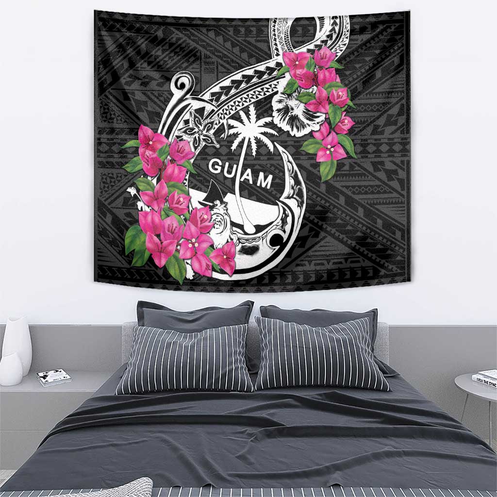 Guam Chamorro Tapestry Bougainvillea Black Polynesian Tribal Pattern LT05 - Polynesian Pride