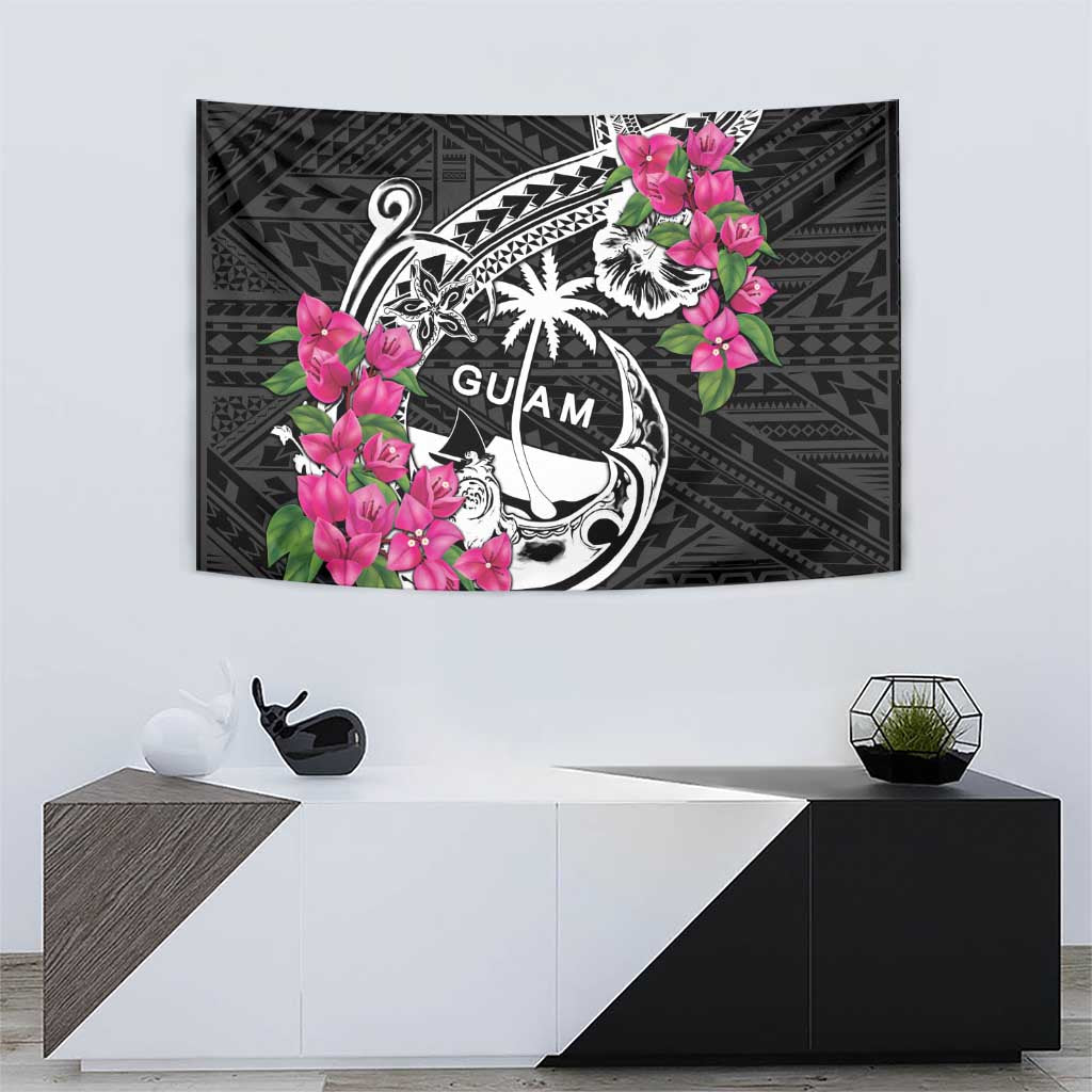 Guam Chamorro Tapestry Bougainvillea Black Polynesian Tribal Pattern LT05 - Polynesian Pride