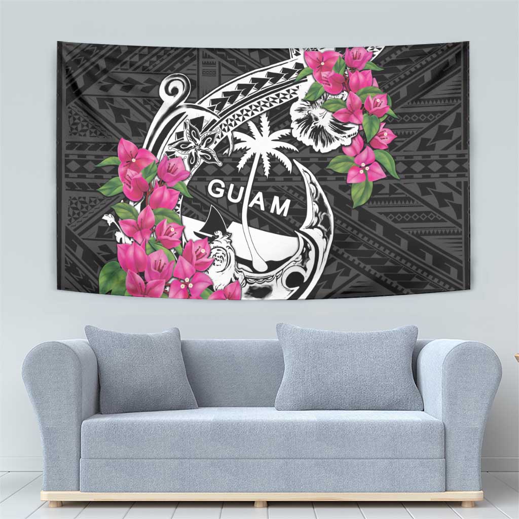 Guam Chamorro Tapestry Bougainvillea Black Polynesian Tribal Pattern LT05 - Polynesian Pride