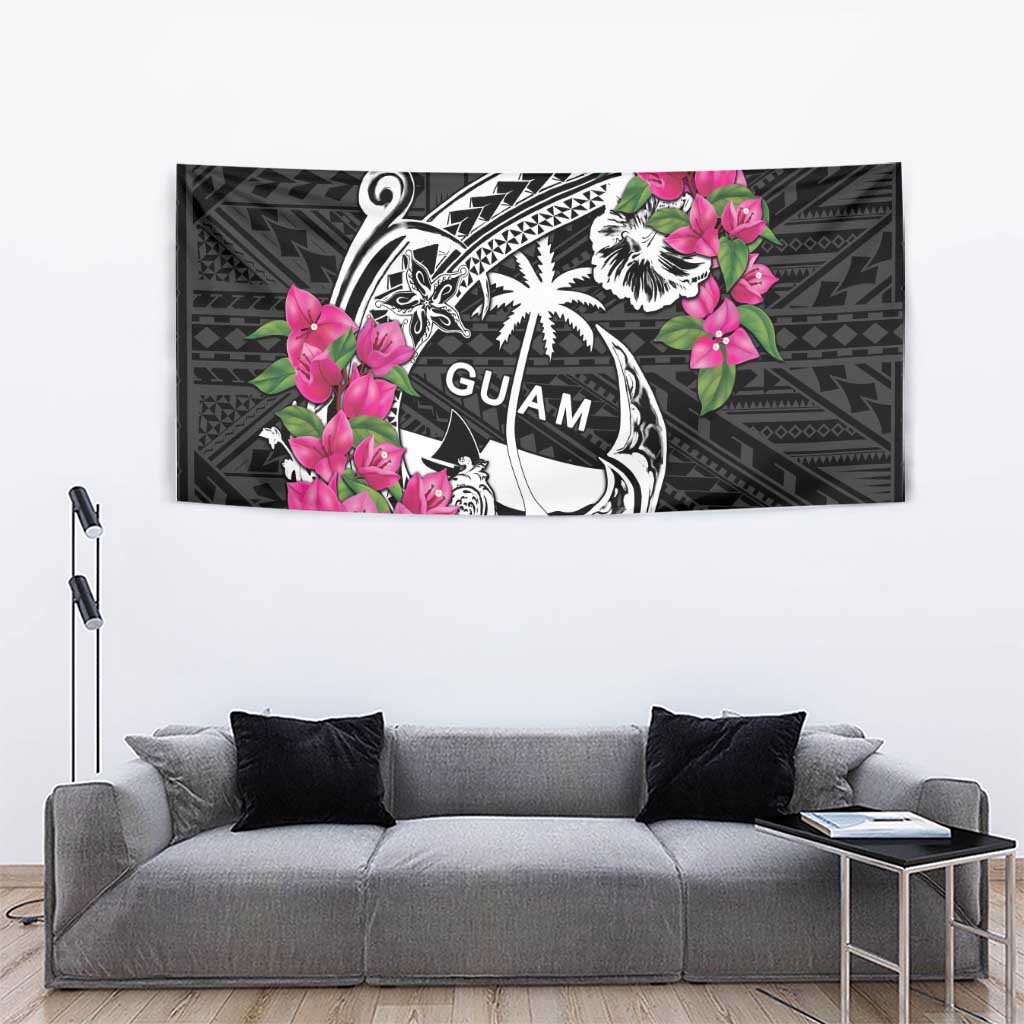 Guam Chamorro Tapestry Bougainvillea Black Polynesian Tribal Pattern LT05 - Polynesian Pride