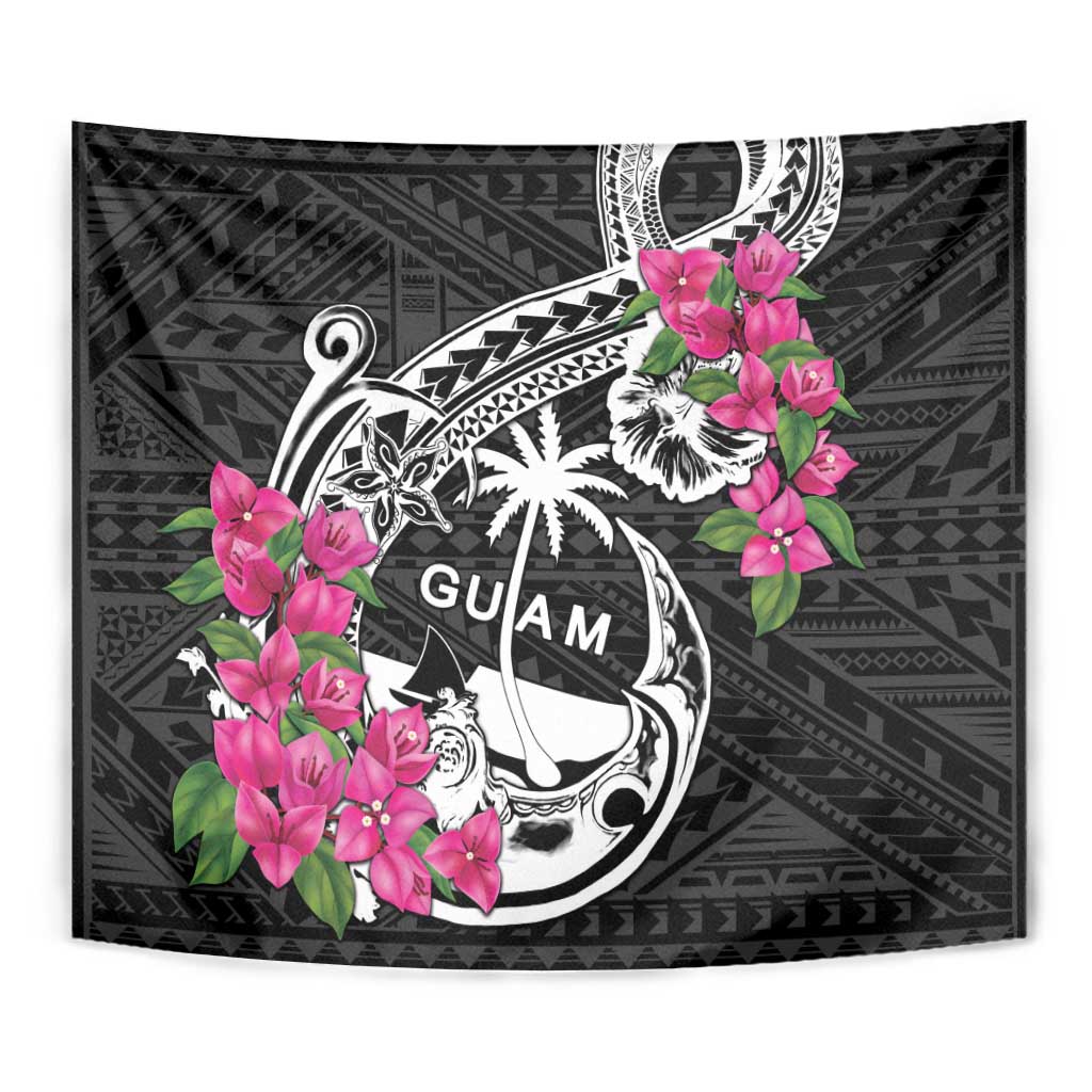 Guam Chamorro Tapestry Bougainvillea Black Polynesian Tribal Pattern LT05 - Polynesian Pride