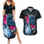 Tahiti Ia Orana Couples Matching Summer Maxi Dress and Hawaiian Shirt Polynesian Turtle With Coat Of Arms LT05 Blue - Polynesian Pride