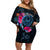 Tahiti Ia Orana Family Matching Off Shoulder Short Dress and Hawaiian Shirt Polynesian Turtle With Coat Of Arms LT05 Mom's Dress Blue - Polynesian Pride