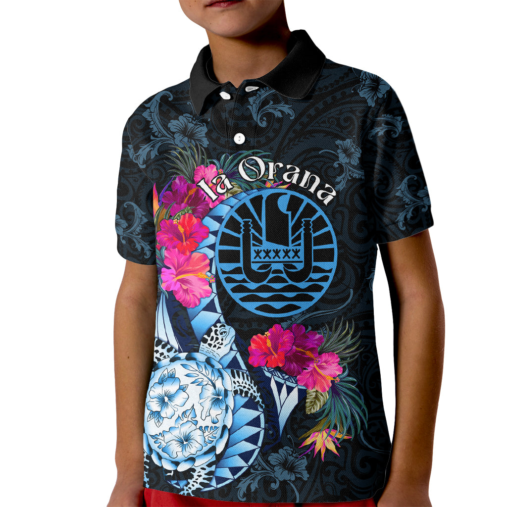 Tahiti Ia Orana Kid Polo Shirt Polynesian Turtle With Coat Of Arms LT05 Kid Blue - Polynesian Pride