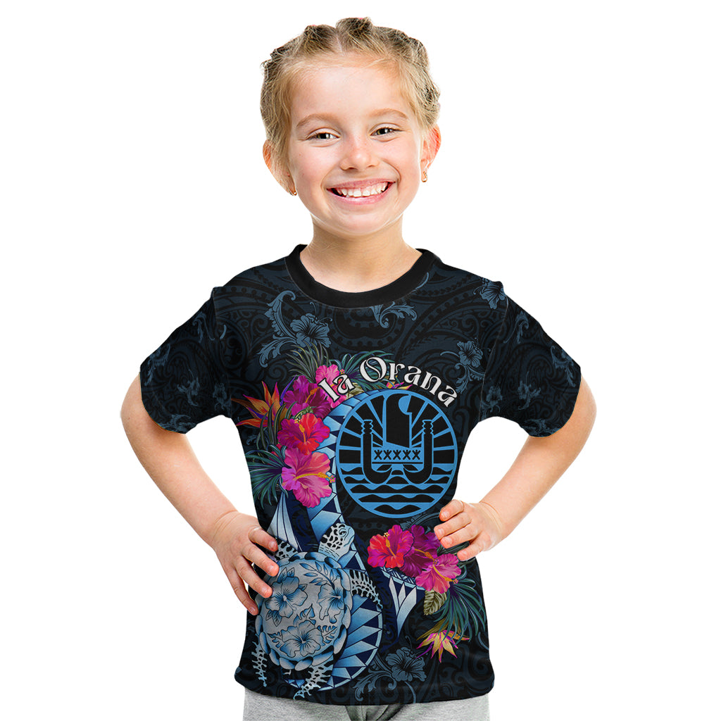 Tahiti Ia Orana Kid T Shirt Polynesian Turtle With Coat Of Arms LT05 Blue - Polynesian Pride