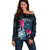 Tahiti Ia Orana Off Shoulder Sweater Polynesian Turtle With Coat Of Arms LT05 Women Blue - Polynesian Pride