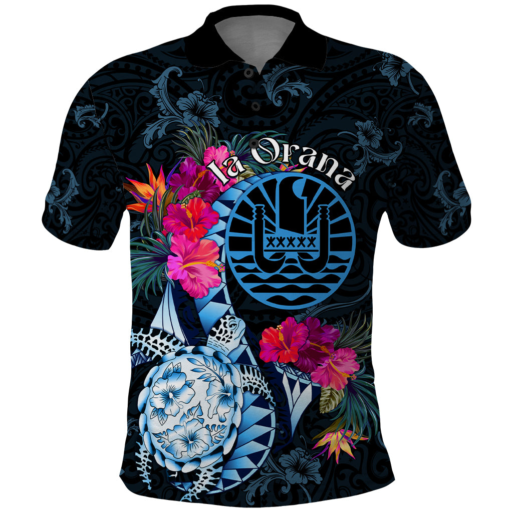 Tahiti Ia Orana Polo Shirt Polynesian Turtle With Coat Of Arms LT05 Blue - Polynesian Pride